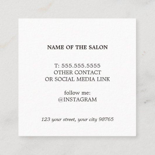 Carte De Visite Carré Bleu Cool minimal Bleu Blancs Bobby Poils (Dos)