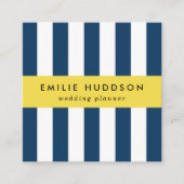 Carte De Visite Carré Bleu de marine, Blancs, Motif rayé (Devant)