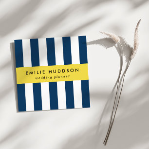 Carte De Visite Carré Bleu de marine, Blancs, Motif rayé