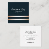 Carte De Visite Carré Bleu | Double Rose Gold Stripes élégant (Devant / Derrière)