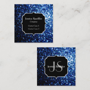 Carte De Visite Carré Bleu foncé profond brillant faux paillettes scinti