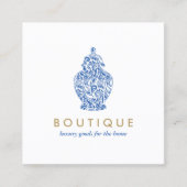 Carte De Visite Carré Bleu Ginger Pottery Logo Designer Blanc/Bleu (Devant)