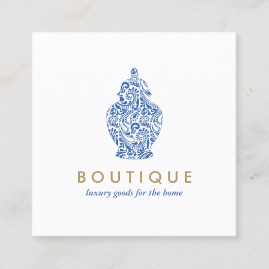 Carte De Visite Carré Bleu Ginger Pottery Logo Designer Blanc/Bleu (Devant)