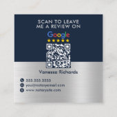 Carte De Visite Carré Bleu lisse Argent Google Revoir le code QR Nota (Dos)