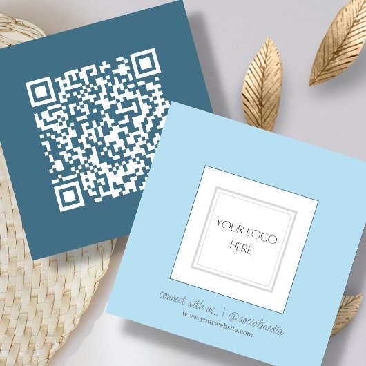 Carte De Visite Carré Bleu | Logo | Code QR