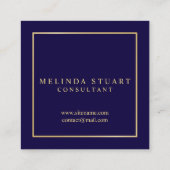 Carte De Visite Carré Bleu marine et monogramme élégant d'or (Dos)