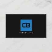 Carte De Visite Carré bleu Monogramme Construction, Électrique (Devant)
