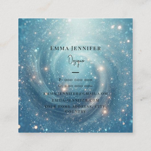 Carte De Visite Carré Bleu Océan subtil parties scintillant douce arrièr (Dos)