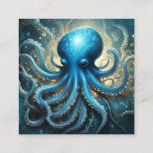Carte De Visite Carré Bleu Octopus Acrylique Abstraite, (Dos)