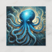 Carte De Visite Carré Bleu Octopus Acrylique Abstraite, (Devant)