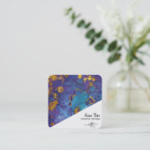 Carte De Visite Carré *~* Bleu Or Marbre Floral Abstrait Bio (Debout devant)