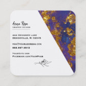 Carte De Visite Carré *~* Bleu Or Marbre Floral Abstrait Bio (Dos)