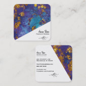 Carte De Visite Carré *~* Bleu Or Marbre Floral Abstrait Bio (Devant / Derrière)