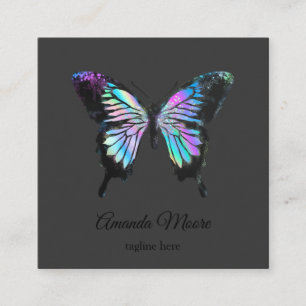 Carte De Visite Carré bleu papillon vie coach thérapeute holographe opal