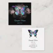 Carte De Visite Carré bleu papillon vie coach thérapeute holographe opal (Devant / Derrière)
