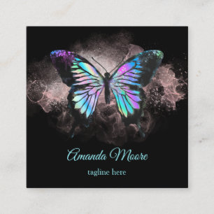 Carte De Visite Carré bleu papillon vie coach thérapeute holographe opal