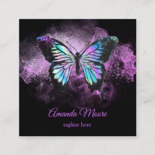 Carte De Visite Carré bleu papillon vie coach thérapeute holographe opal