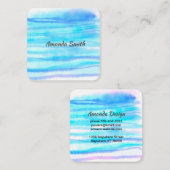 Carte De Visite Carré bleu turquoise et bleu peint abstrait original (Devant / Derrière)