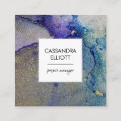 Carte De Visite Carré Bleu turquoise violet et or Abstrait Liquid Art (Devant)