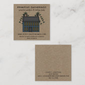CARTE DE VISITE CARRÉ BLEUE RUSTIQUE PRIMITIVE SALTBOX MAISON CAMPAGNE K (Devant / Derrière)