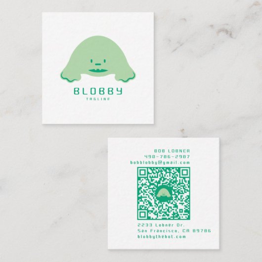 Carte De Visite Carré Blobby Character Logo | Fun Mascot with QR code (Devant / Derrière)