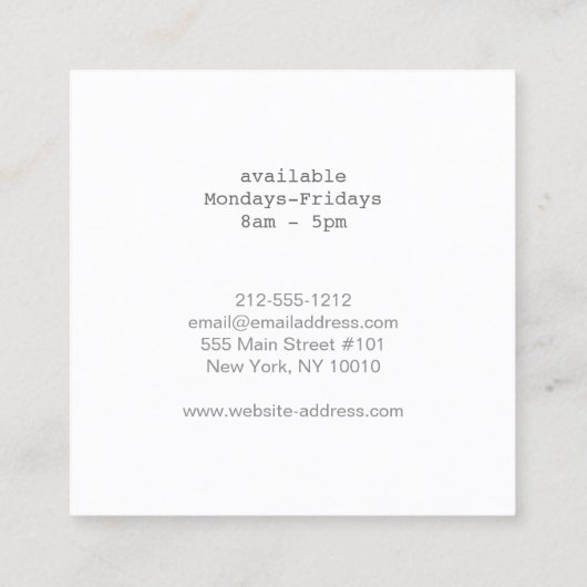 Carte De Visite Carré Blocs bébé Monogramme Babysitter Vert/Bleu (Dos)