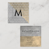 Carte De Visite Carré Blocs couleur gris monogramme Sepia | Tri géométri (Devant / Derrière)