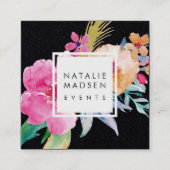 Carte De Visite Carré Blossoms tropicaux | Noir (Devant)