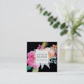 Carte De Visite Carré Blossoms tropicaux | Noir (Debout devant)