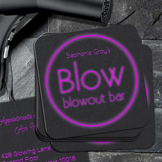 Carte De Visite Carré Blow Blowout Bar Ajouter Votre Nom Neon Rose