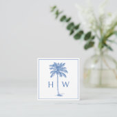 Carte De Visite Carré Blue and White Palm Palmetto Tree Monogram (Debout devant)
