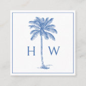 Carte De Visite Carré Blue and White Palm Palmetto Tree Monogram (Devant)