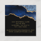 Carte De Visite Carré Blue Black Agate Géode Monogramme Bijoux Design (Dos)