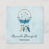 Carte De Visite Carré Blue Dreamcatcher Design Boho élégant (Devant)