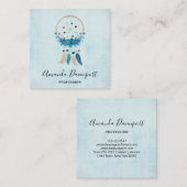 Carte De Visite Carré Blue Dreamcatcher Design Boho élégant (Devant / Derrière)