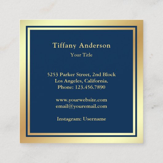 Carte De Visite Carré Blue Faux Gold Foil Boulangerie de cupcake maison (Dos)