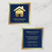 Carte De Visite Carré Blue Gold Foil Home Logo Agent immobilier (Devant / Derrière)