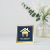 Carte De Visite Carré Blue Gold Foil Home Logo Agent immobilier (Debout devant)