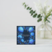 Carte De Visite Carré Blue Hydrangea Gold Celestial Frame Midnight (Debout devant)