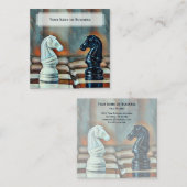 Carte De Visite Carré Blue, Orange Classic Chess Knights Coach Club (Devant / Derrière)