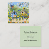 Carte De Visite Carré Bluebirds Goldfinches Birdhouses Jardin aux fleurs (Devant / Derrière)