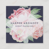Carte De Visite Carré Blush et Marine Antique Peony Géométrique (Devant)