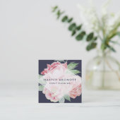 Carte De Visite Carré Blush et Marine Antique Peony Géométrique (Debout devant)