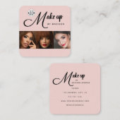 Carte De Visite Carré Blush Pink Black Script 3 Photo Makeup (Devant / Derrière)
