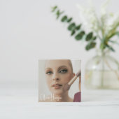 Carte De Visite Carré Blush Pink Black Script Photo Makeup (Debout devant)