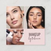 Carte De Visite Carré Blush Pink Modern QR Code 3 Photo Makeup (Devant)