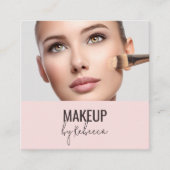 Carte De Visite Carré Blush Pink Modern QR Code Photo Makeup (Devant)