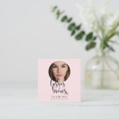 Carte De Visite Carré Blush Pink Photo Lashes & Brows QR Code Square (Debout devant)