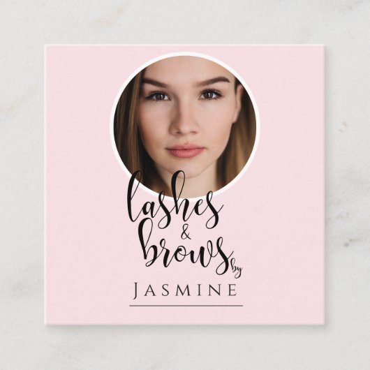 Carte De Visite Carré Blush Pink Photo Lashes & Brows QR Code Square (Devant)