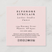 Carte De Visite Carré Blush Pink Script Logo QR Code Lashes (Dos)
